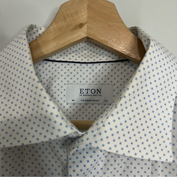 Eton White Blue Sparkle Cotton Contemporary Dress Shirt 44 - Picture 2 of 8
